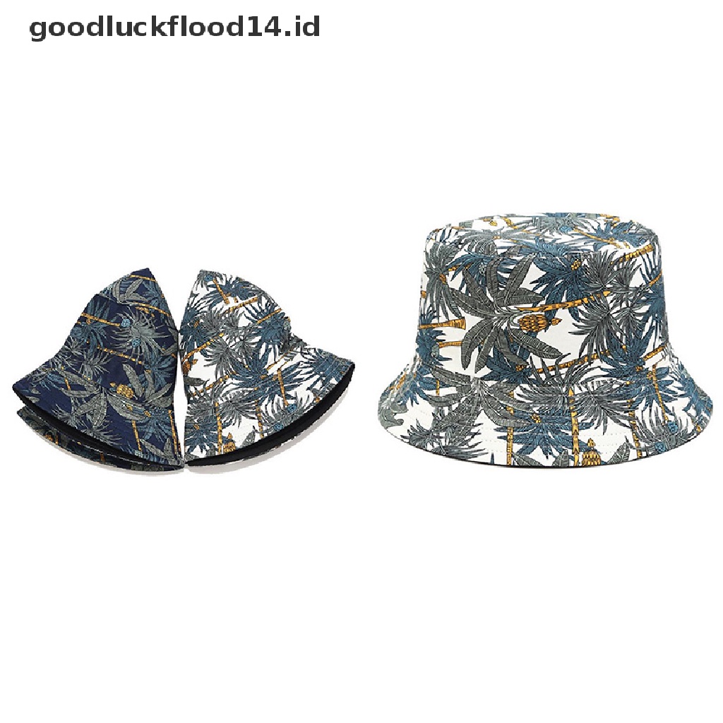 [OOID] Fashion Double Sided Cartoon Graffiti Bucket Hat Travel Sun Cap Men Women New ID