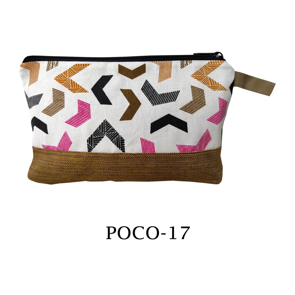 POUCH KANVAS KOMBINASI BAHAN TEBAL BISA UNTUK SOUVENIR 26x17 MOTIF POCO-17