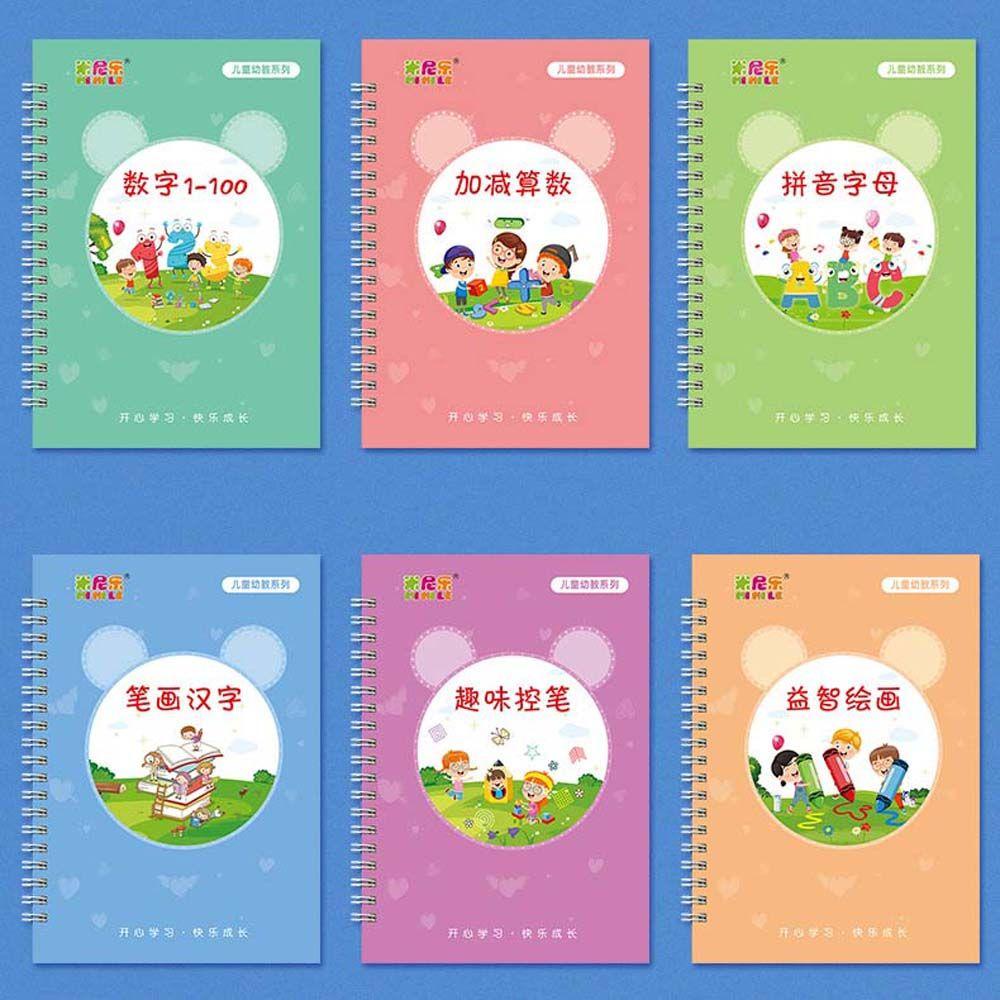 LANFY Kids Chinese Copybook Alphabetic Children Reusable Groove Practice Stiker Tulisan Angka Aritmatika Cina