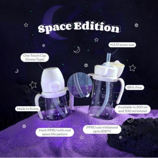 Grosmimi Straw Cup Ocean &amp; Space Edition - Baby Bottle Sedotan Botol Minum Anak Bayi Dengan Handle Pegangan