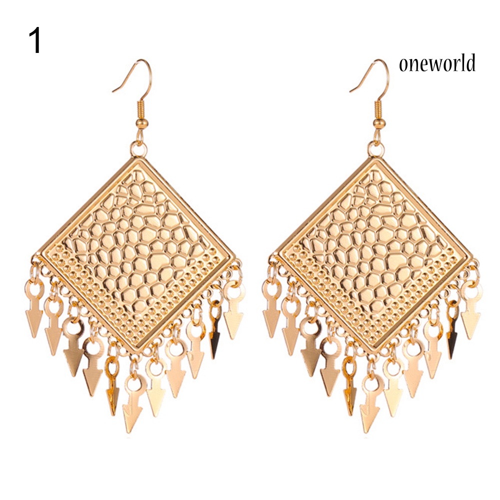 OW# Ethnic Women Heart Rhombus Geometric Dangle Tassel Hook Earrings Jewelry Gift