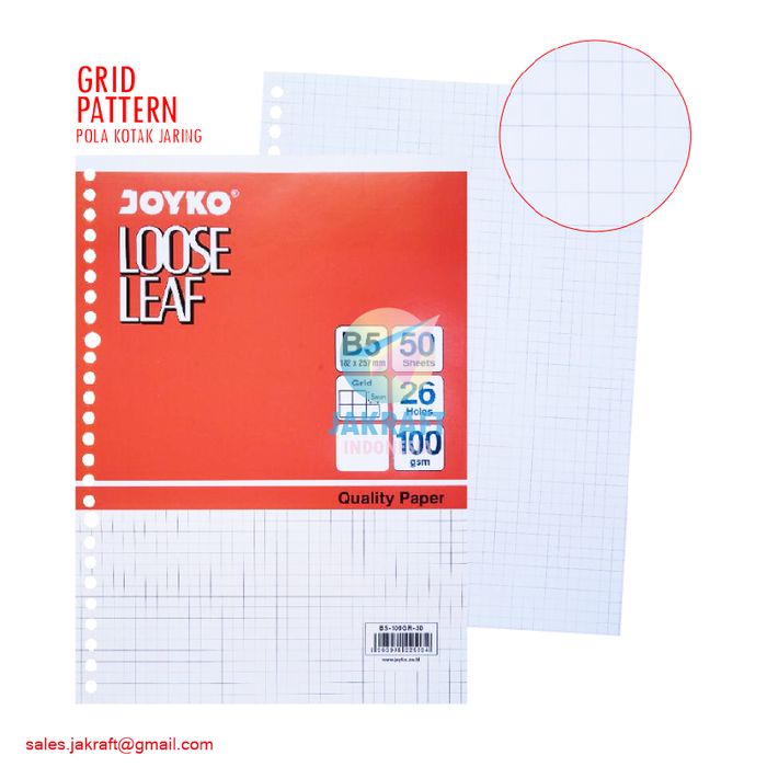 

kertas- kertas binder file loose leaf joyko b5 isi 50 grid kotak kecil 26 ring -kertas.