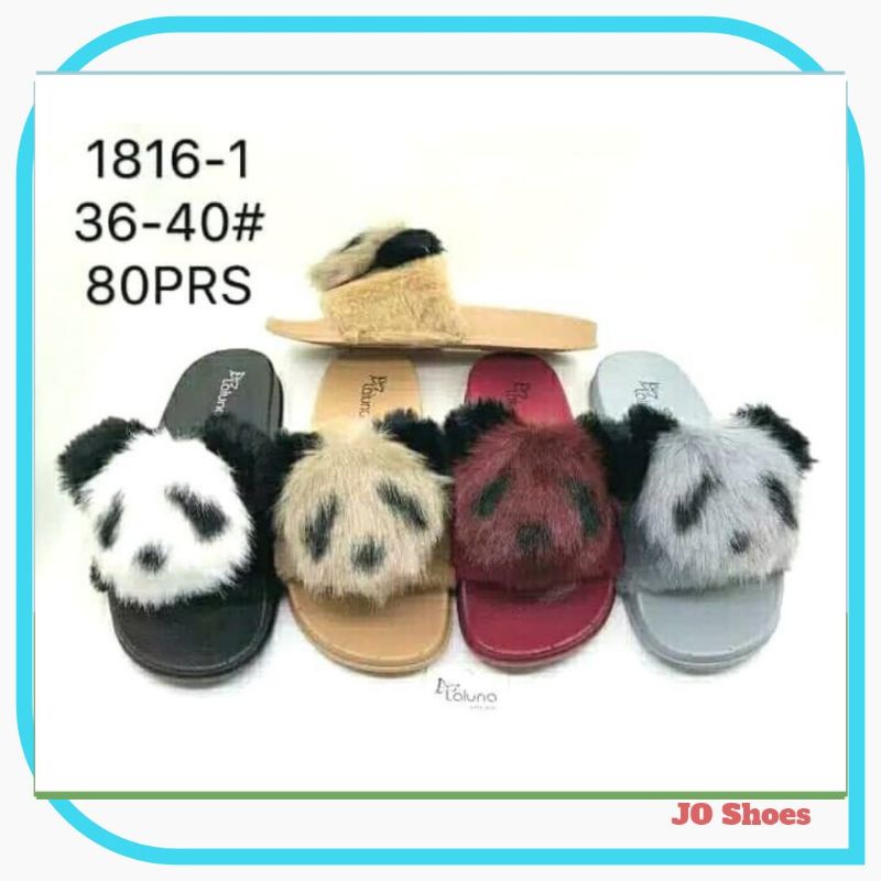 Sendal Bulu Jelly Wanita Sandal Rumah BULU PANDA 1816