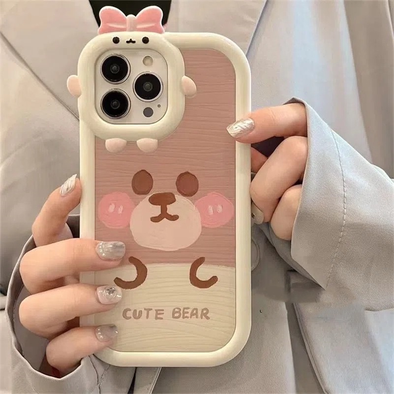 Soft Case TPU Motif Beruang 3D Dengan Frame Bumper Cover iPhone 14 13 12 11 Pro Max X Xr Xs Max 7 8 6 6s Plus SE 2020