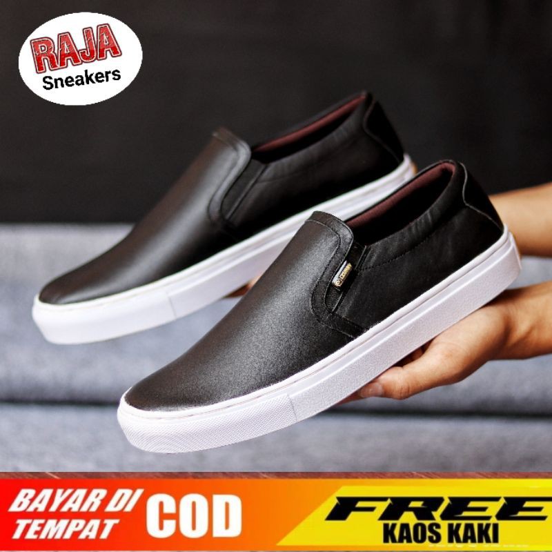 (COD) Sepatu Lokal Shoes Premium Local Pride Cevany Slip On Kulit Asli Leather Black Brown