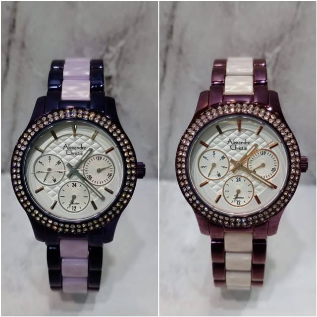 Jam Tangan Wanita Tali Besi Kombinasi Fiber Alexandre Christie 2705 AC2705 AC 2705