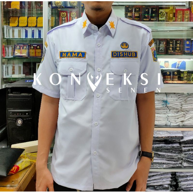 SERAGAM DISHUB ATASAN PUTIH|KEMEJA DISHUB free logo daerah