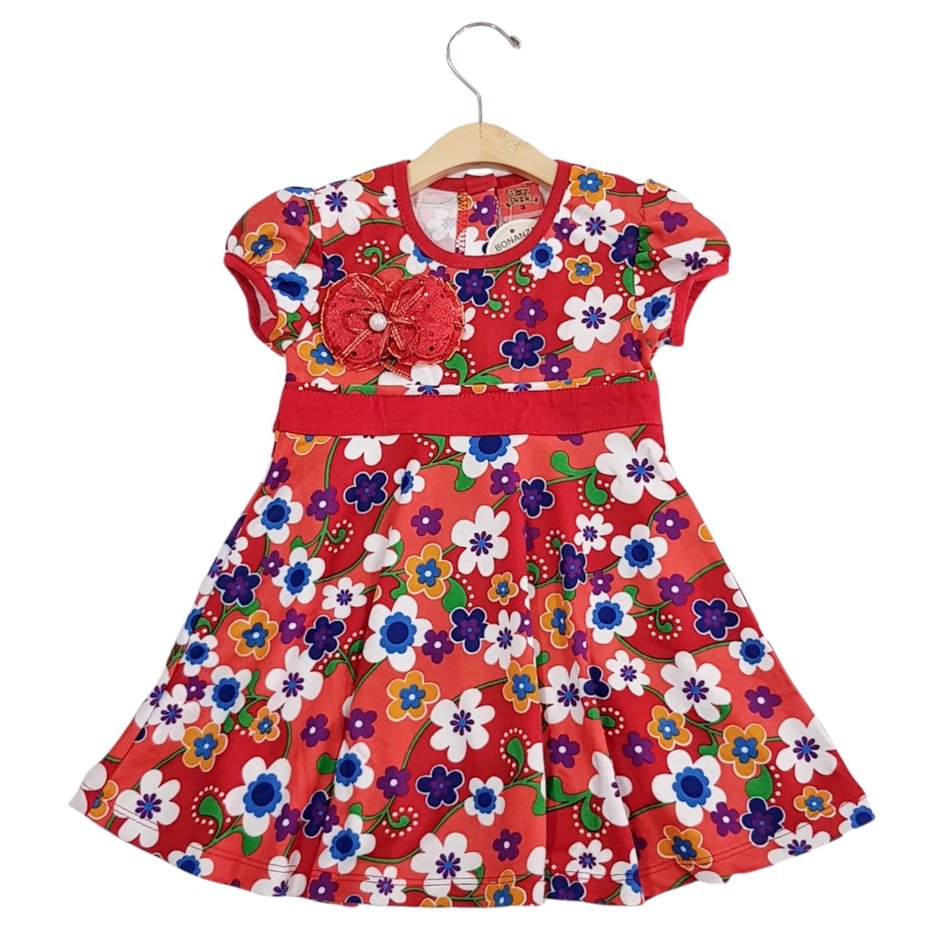 DRESS FASHION ANAK PEREMPUAN BAHAN KAOS MOTIF BIG FLOWERS 1-5 TAHUN NEW