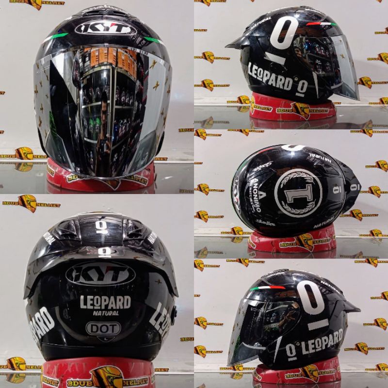 Helm KYT KYOTO R SOLID WHITE Original modif (PAKET GANTENG)-BK GLOSY/LEOPARD/SLV