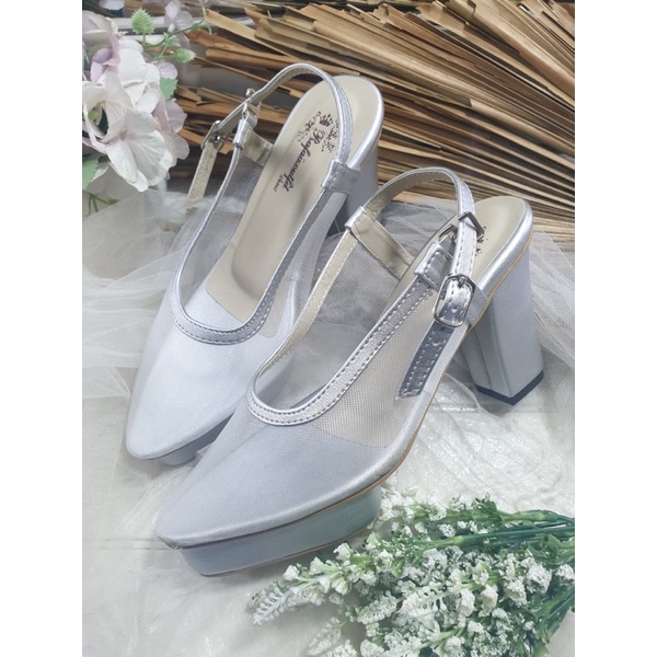 sepatu clarisa silver Tnpa payet 9cm hak tahu