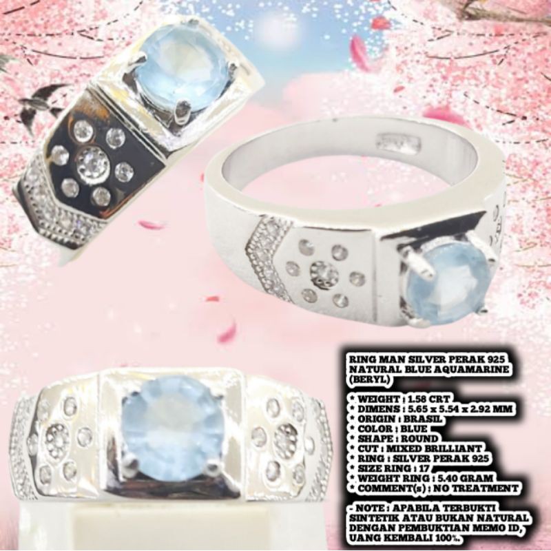RING MAN SILVER PERAK 925NATURAL BLUE AQUAMARINE (BERYL)