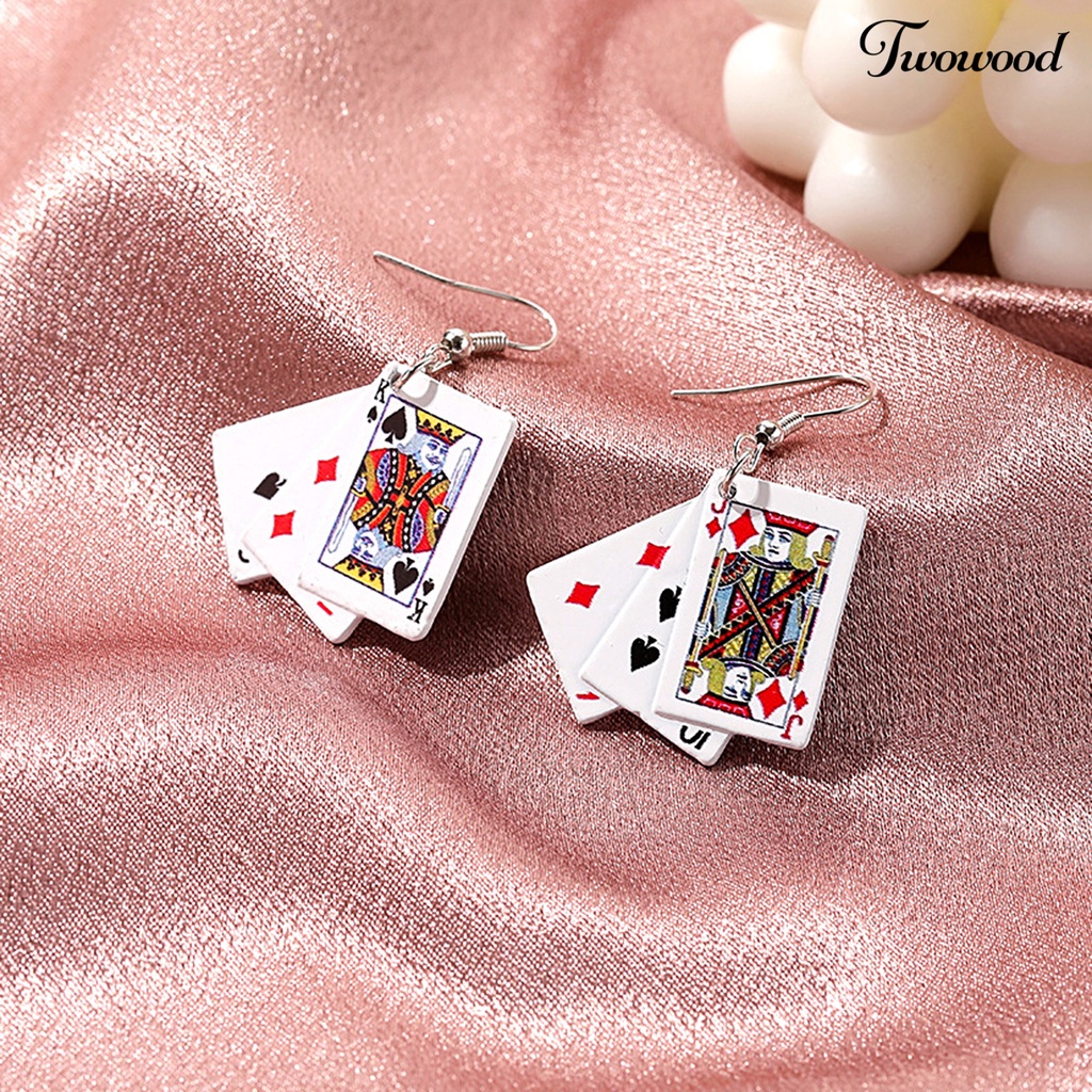 1 Pasang Anting Kait Menjuntai Bentuk Kartu Untuk Wanita