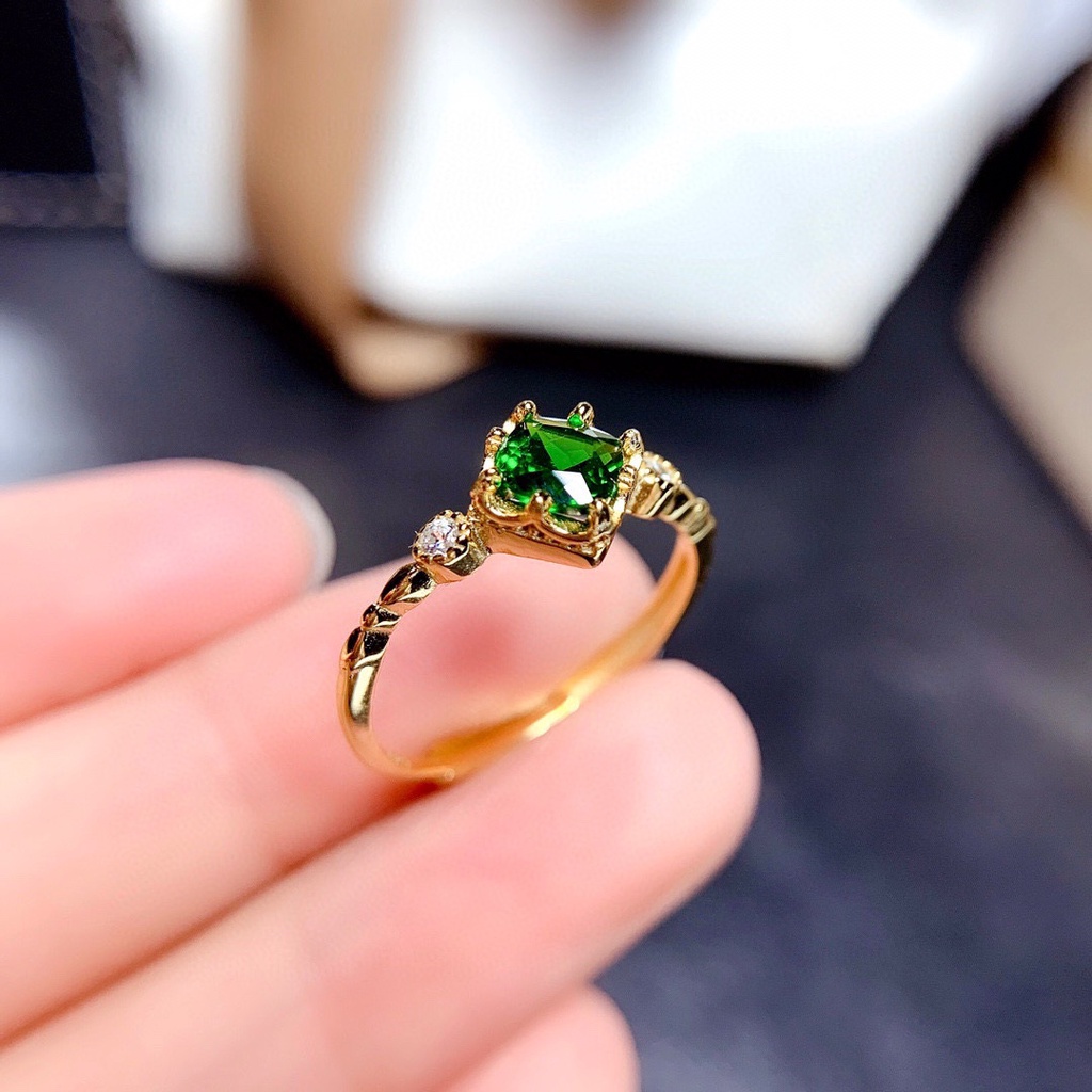 perak asli 925 cincin Wanita Emerald Green Cincin yang Dapat Disesuaikan Fashion Perhiasan