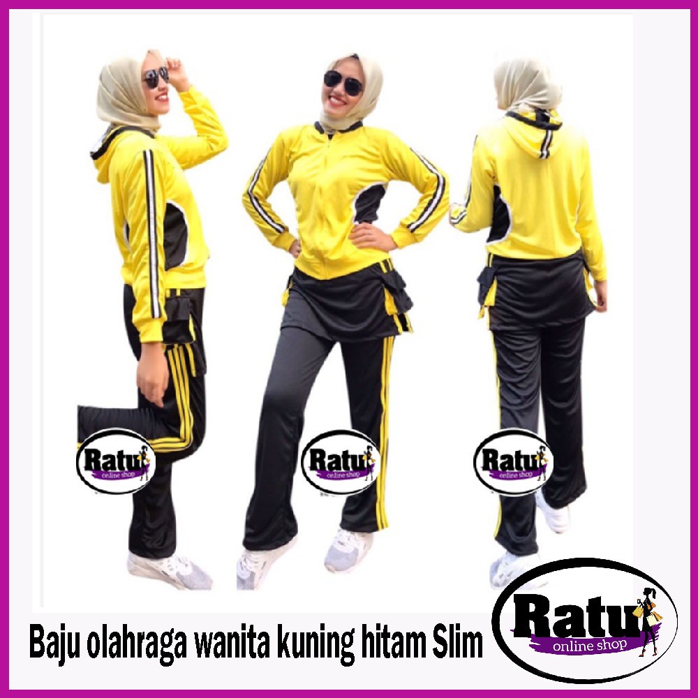 Terlaris Baju senam aerobic/baju senam zumba/ baju olahraga wanita kuning hitam Slim