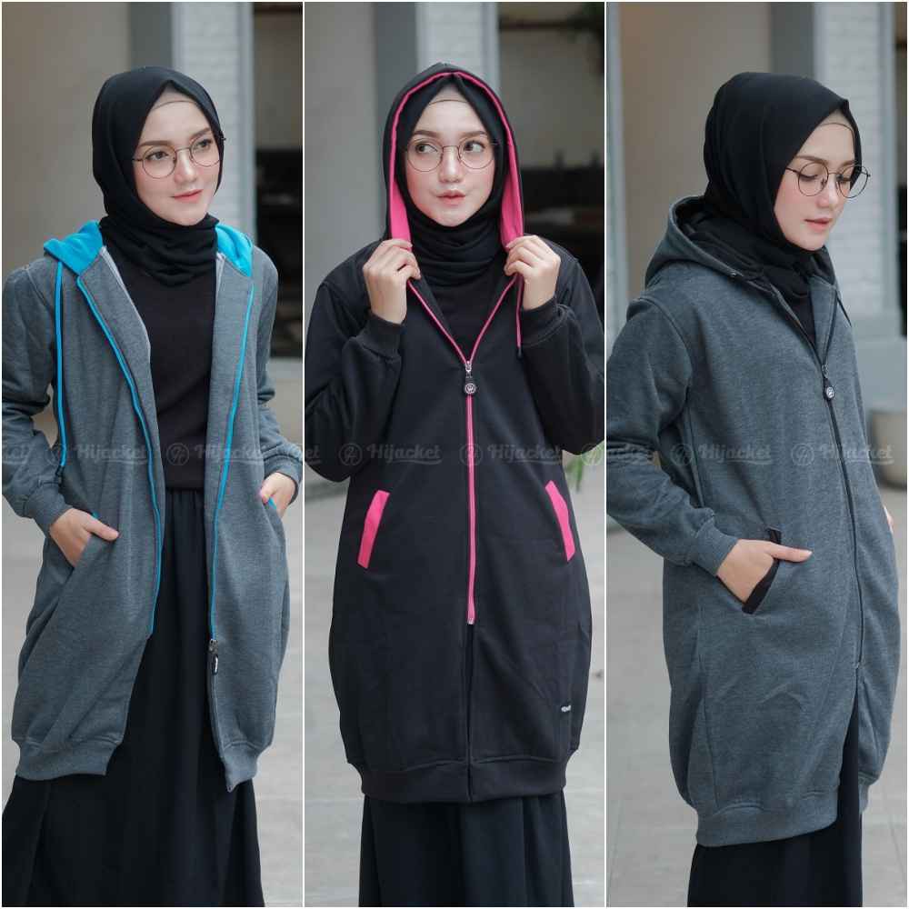 Jaket Jacket Panjang Wanita Cewek Hoodie Polos Hijabers Kekinian Hijacket Basic Fleece Terbaru