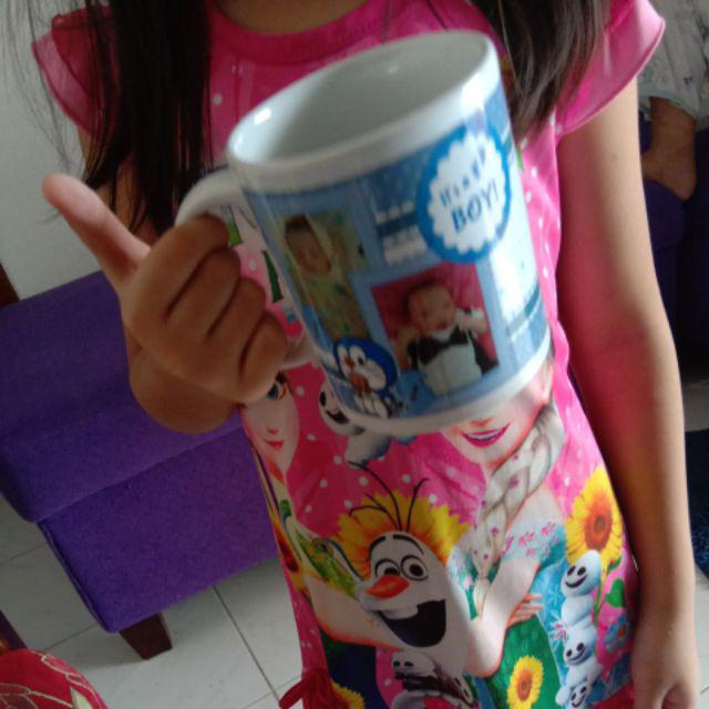 Min 12pcs - Souvenir Mug Cetak One Month / Hampers / Ultah / Manyue / Aqiqah Free Box Putih