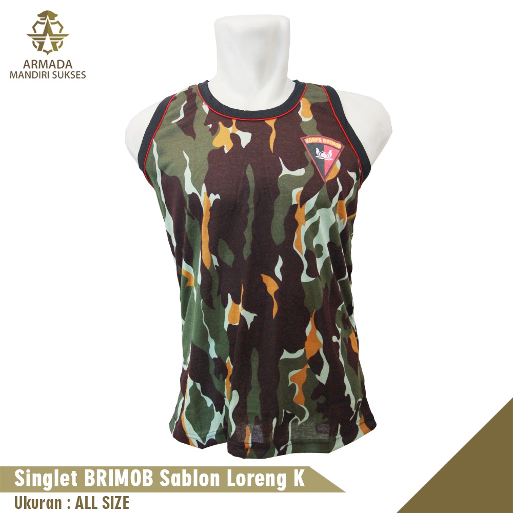 Kaos Singlet Brimob Logo Sablon Loreng - Kaos Dalam Brimob