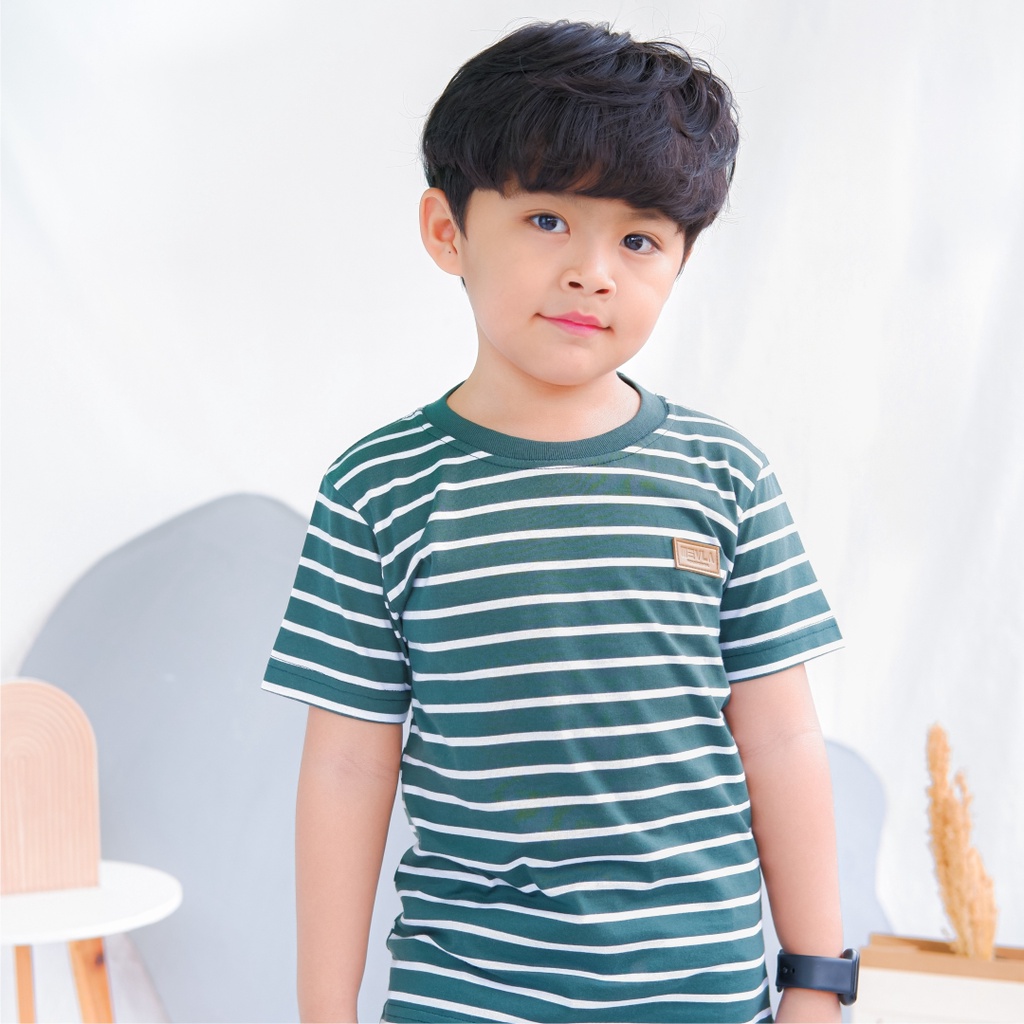 Kaos Stripe Garis Anak Laki Laki Perempuan Branded Unisex Original Premium | Mevla Kids - Uzuki Green