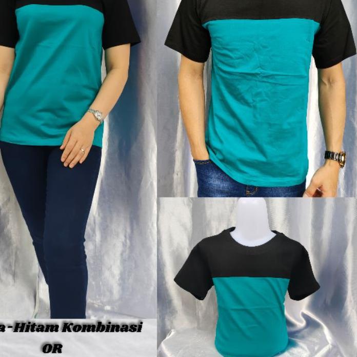 Kaos Seragam Keluarga Baju Kapelan  Hitam Kombinasi Hijau Tosca Untuk Anak Dan Dewasa Ukuran 20 22 S