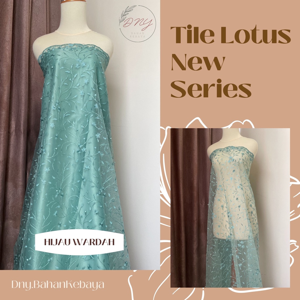 Kain Brokat Brukat Tile Tulle Mutiara Lotus New Series Warna Hijau Wardah