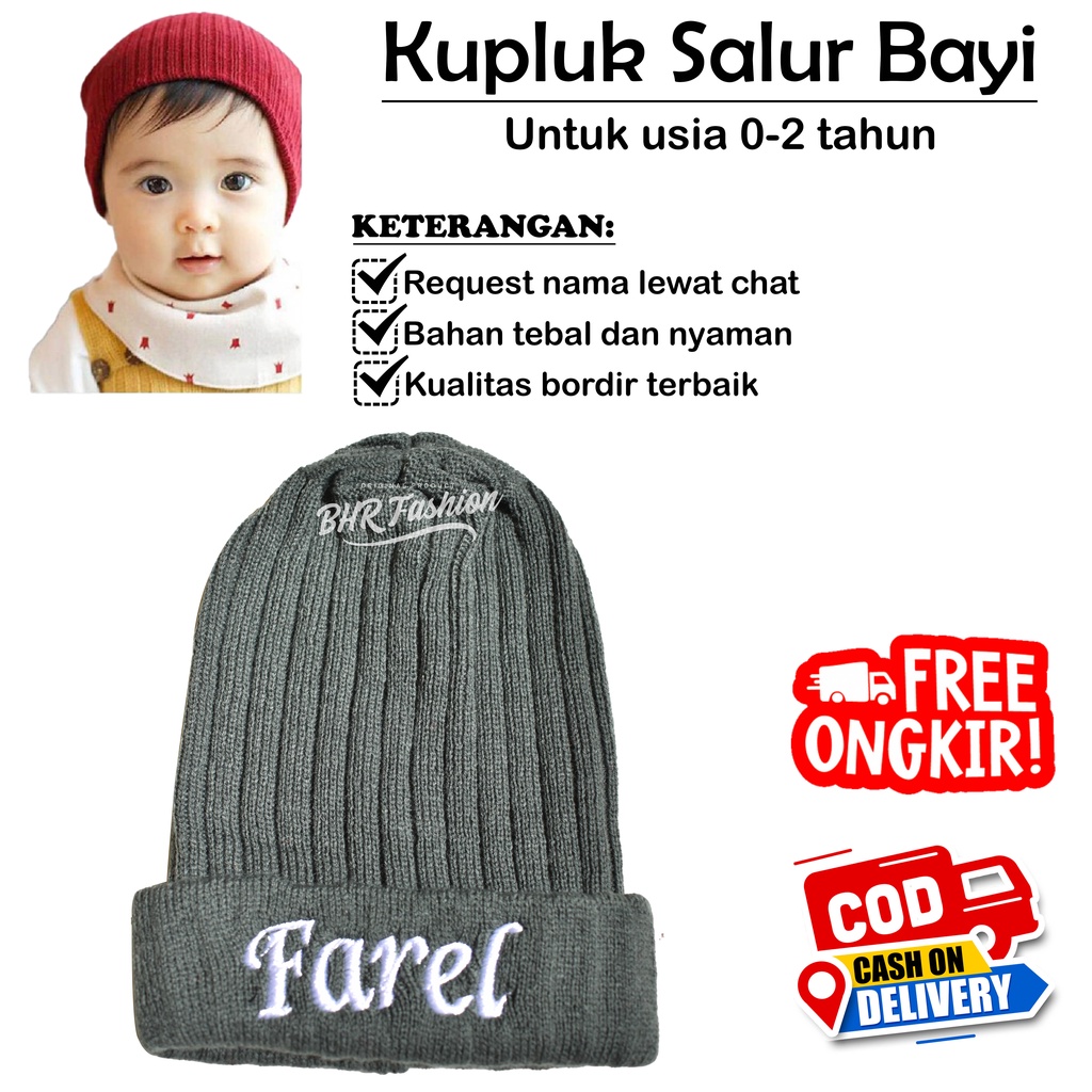 Kupluk Salur Anak 0-2 Tahun Free Bordir Nama