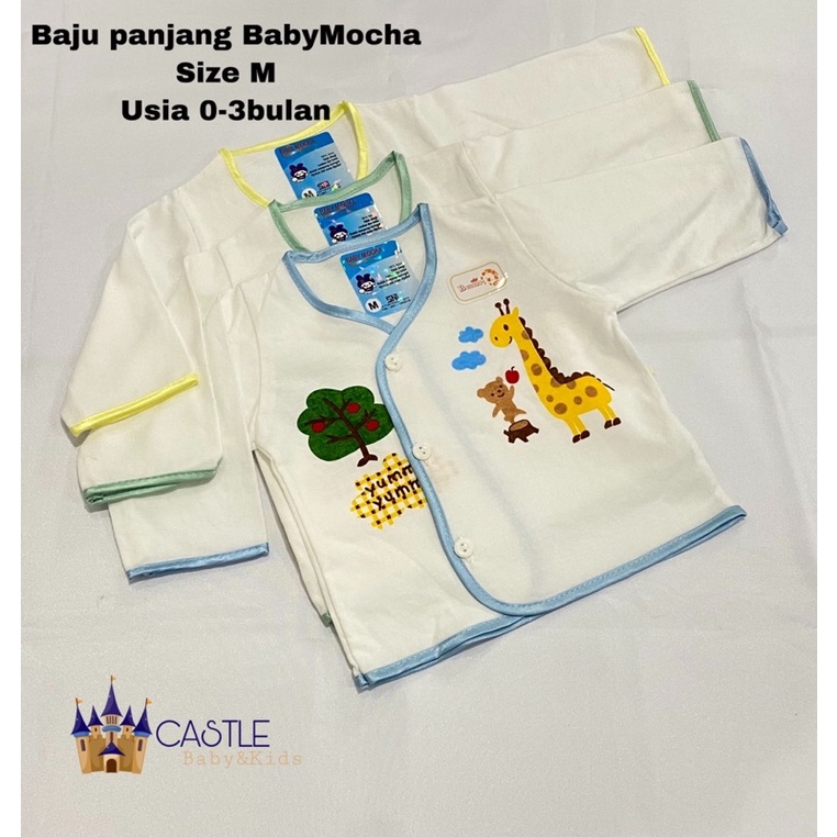 Castle - isi 3pc Atasan BabyMocha Baju Bayi NewBorn 0-3m / 3-6m Baju Putih Bis Pendek Panjang