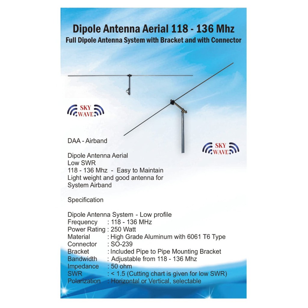 Antenna Dipole Pemancar FM 1/2 Lamda 250 Watt Dipole 118-136 Mhz
