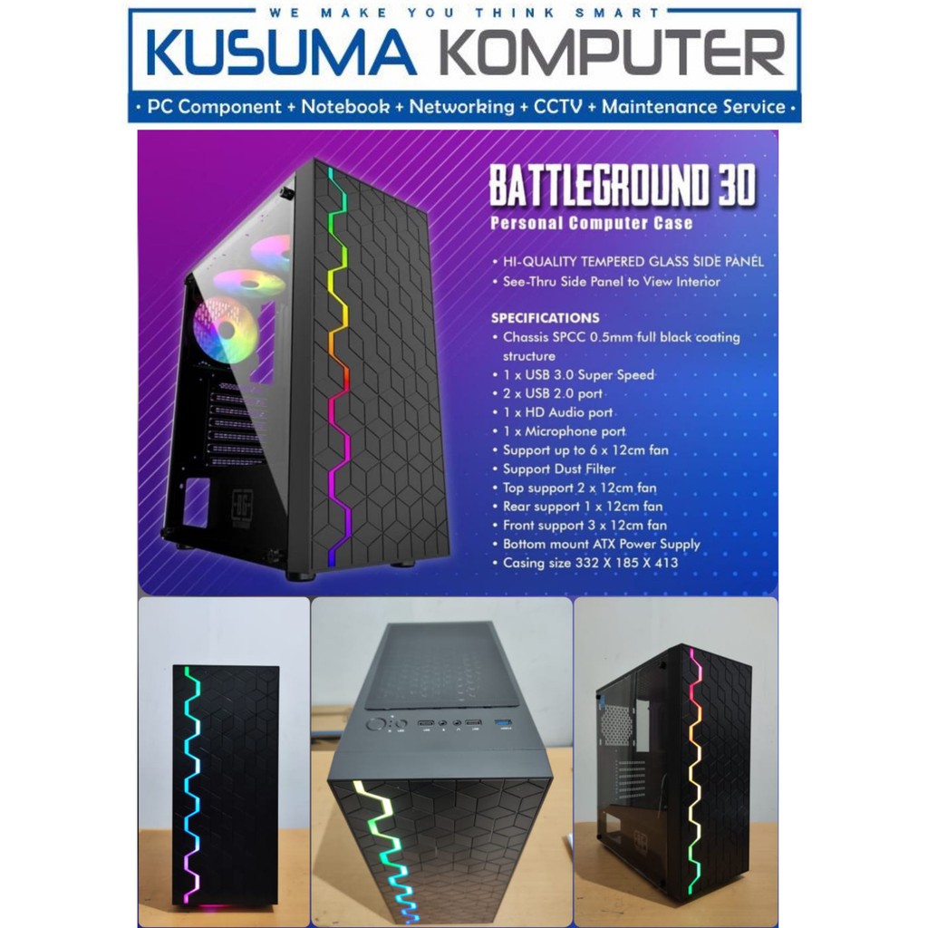 Casing Simbadda Battleground 30 Tempered Glass RGB Led Panel