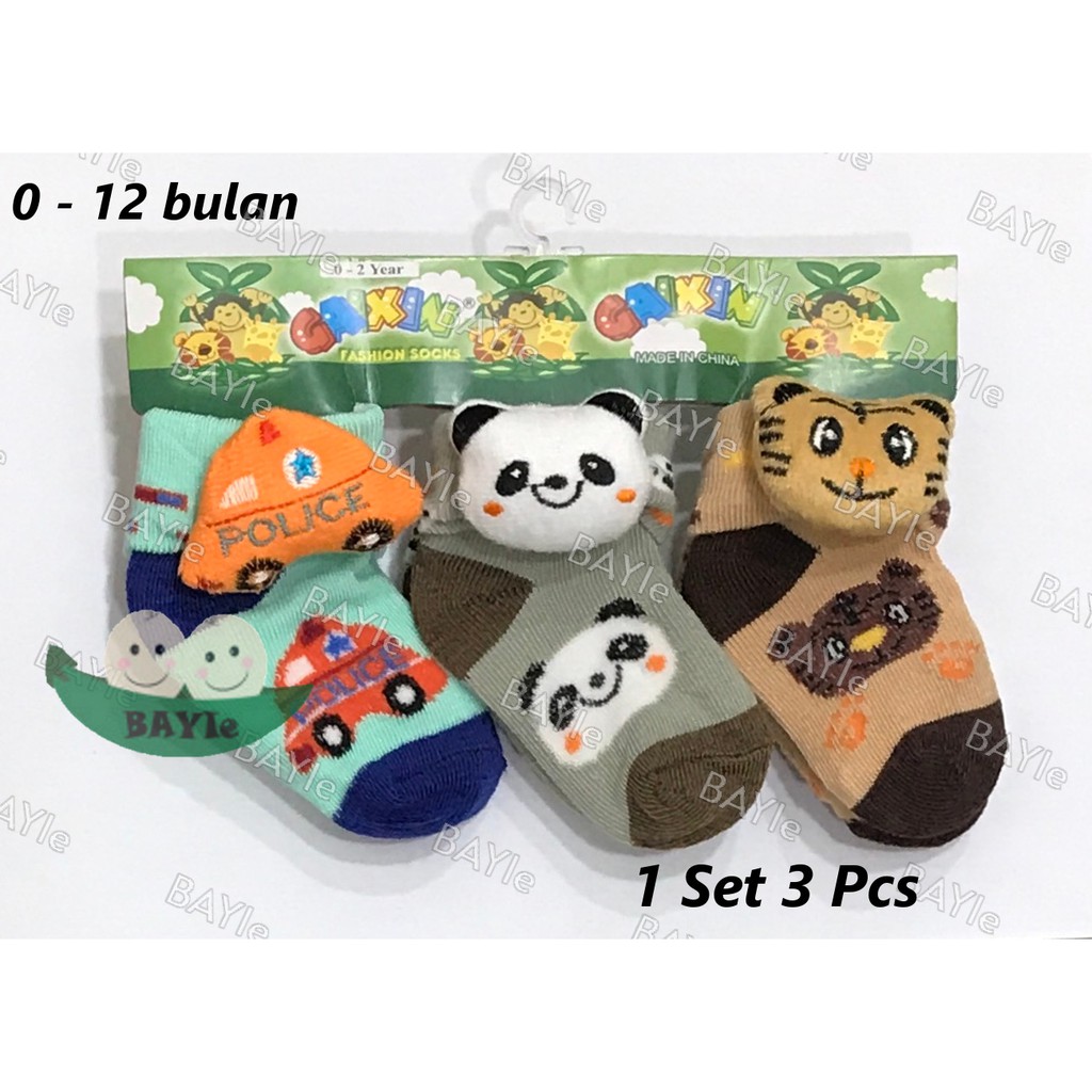 BAYIe - 3 PCS Kaos Kaki Bayi TEMPEL Laki-Laki/Perempuan NEW BORN 0 - 12 bulan BOY, GIRL