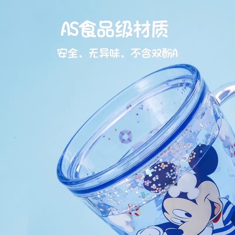 GELAS MINUM ANAK 260ML BAHAN AS BPA FREE DISNEY MOTIF MICKEY ELSA DENGAN AIR SEQUIN MANIK - MANIK