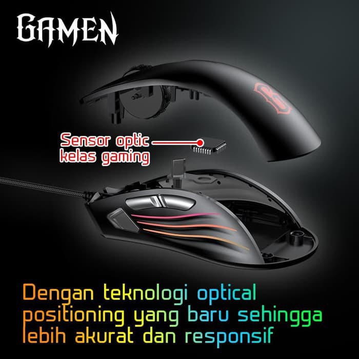 Mouse Gaming GAMEN GM1500 6400DPI Optical Positioning Technology with 6 Lighting Effects Modes
