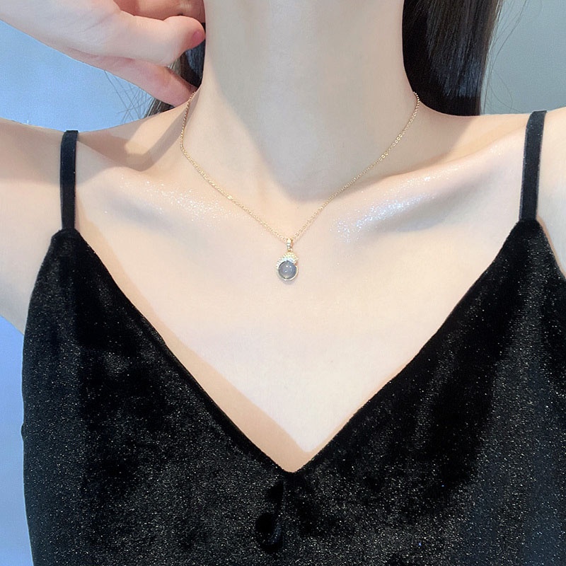 Kalung Choker Berlian Opal Geometris Bahan Titanium