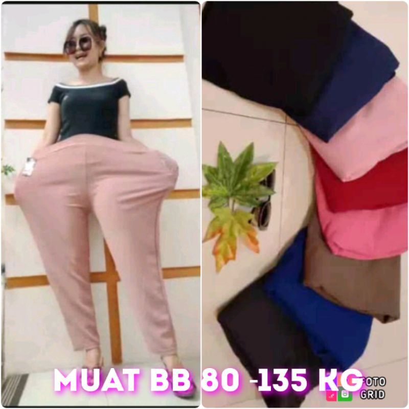 Celana panjang jumbo wanita motif polos/celana bigsize tebal model pensil terbaru 2021/bawahan jumbo