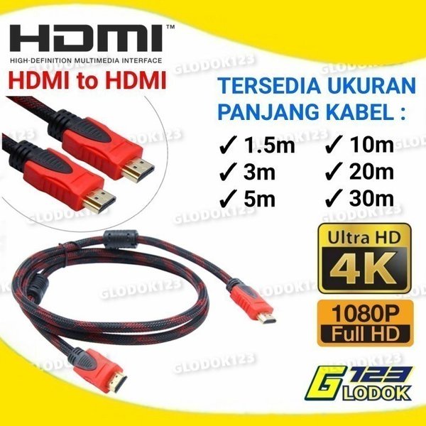 Kabel HDMI To HDM1 Cable Serat Jaring 1080P V1.4 3D 4K High Quality