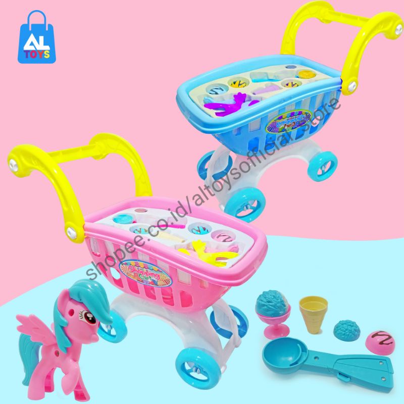 Mainan Anak Perempuan Stroller Dorongan Trolley Ice Cream Kuda Poni / Troli Es Krim FB819