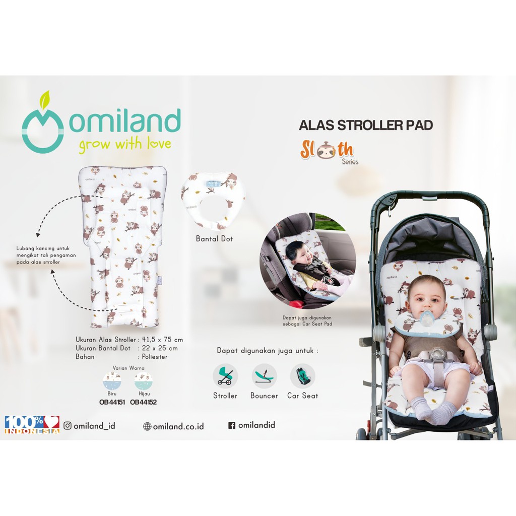 Omiland OB4415 Alas Stroller Pad dan Bantal Dot SLOTH Series