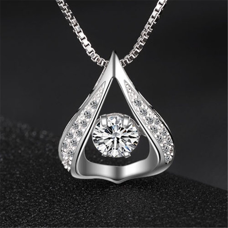 [Ready Stock]Fashion Heart-Shaped Water Drop Plated 925 Silver Necklace Pendant