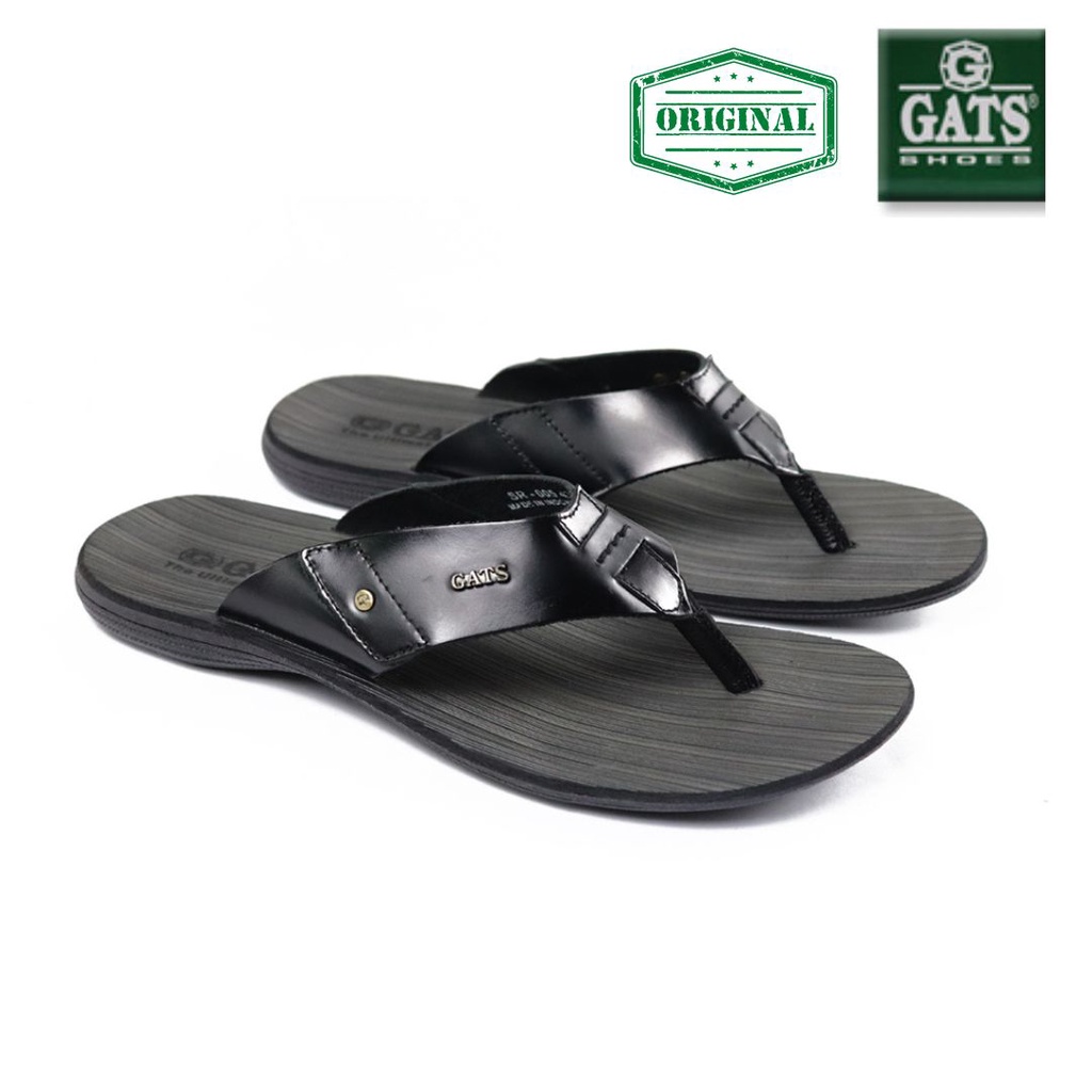 Sandal Pria Jepit Casual GATS  SR005 Hitam Slide Jepit Kulit Asli Model Terbaru  Tidak Licin