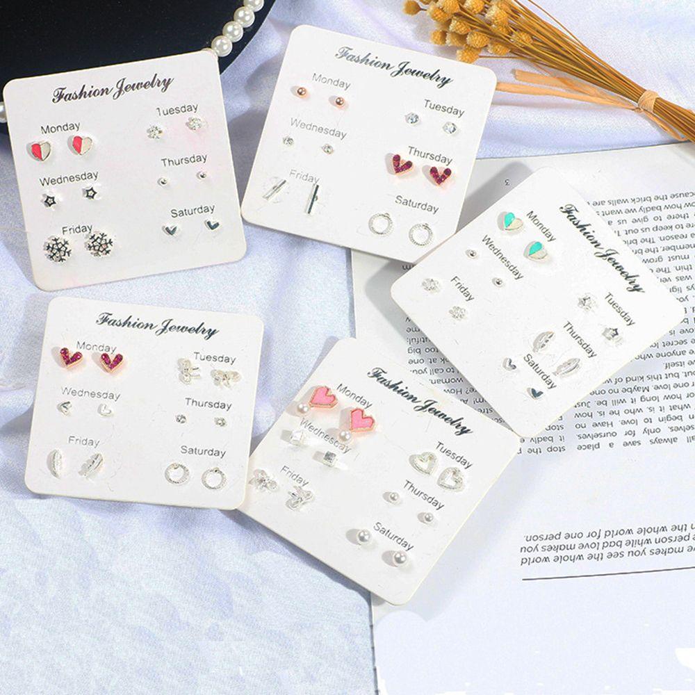 Lily 6pasang/Set Satu Minggu Set Anting Fashion Geometris Kristal Daun/Ikatan Simpul