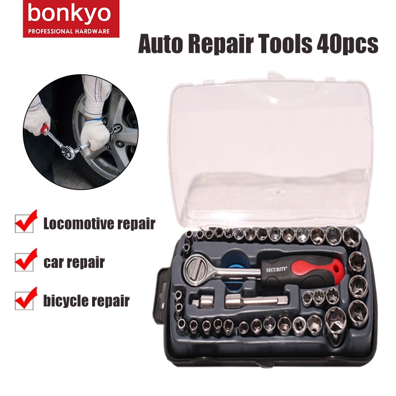 Bonkyo Kunci SOK 40 PC Set Socket (1/4 &quot;) Full Lengkap Socket Tool Kit Pas Ring L Motor Mobil