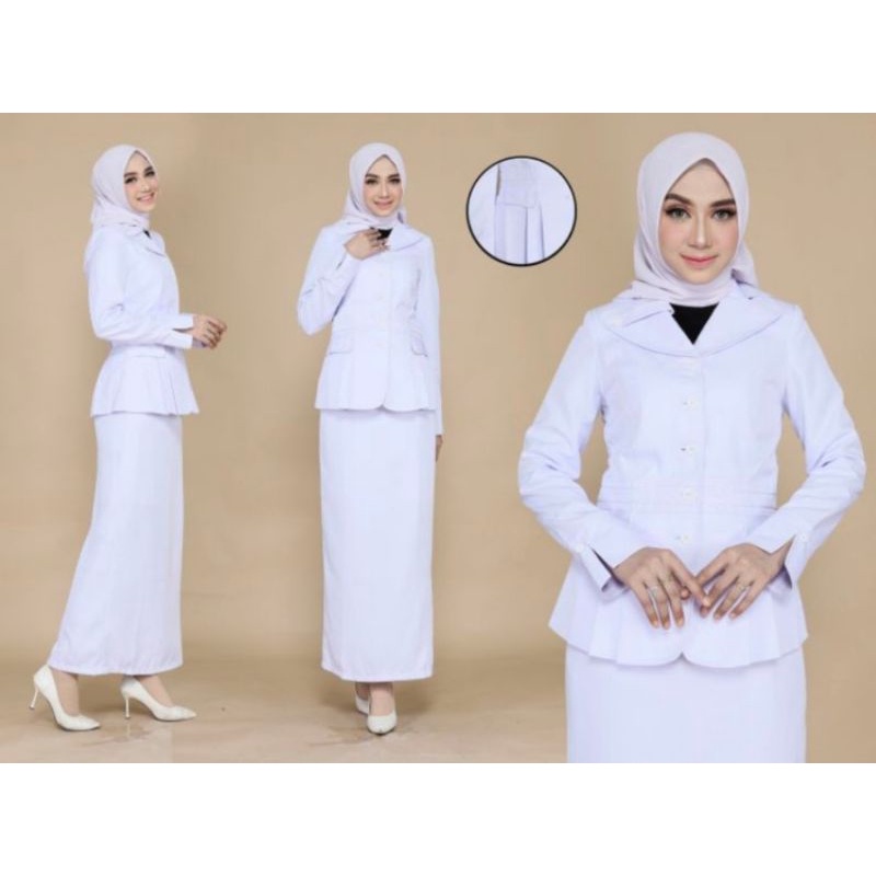 SERAGAM DINAS HIPU /BAJU DINAS PUTIH HITAM/SERAGAM ASN/ATASAN PUTIH LIST HITAM LIDAH. FREE HIJAB