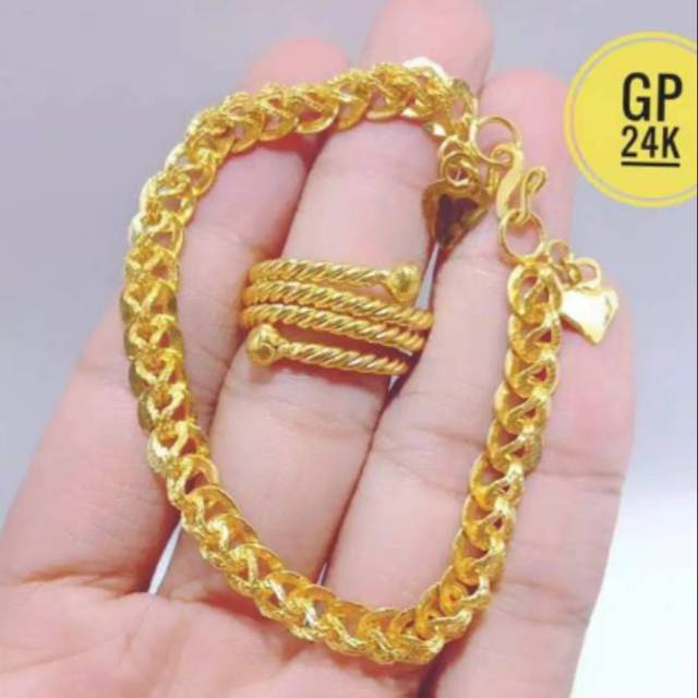 Xuping gelang dan cincin lapis emas 24k 1500e