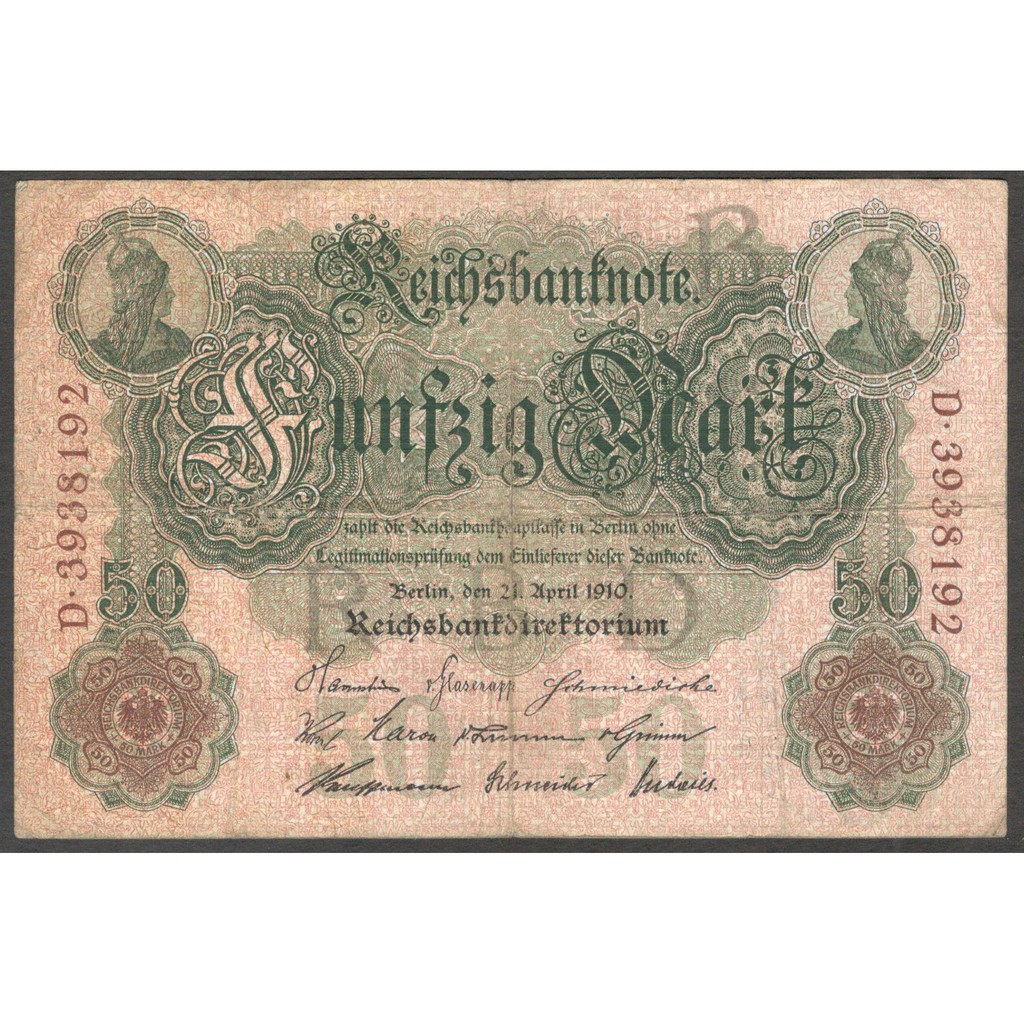 Uang Kertas Kuno Jerman Germany Reichsbanknotes 50 Mark 1910 VF Bekas