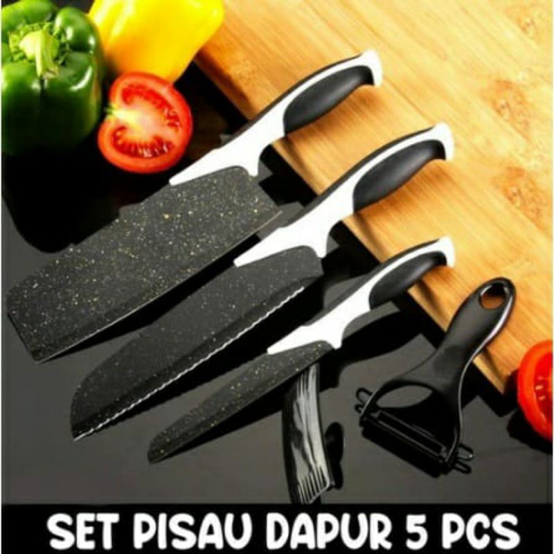 Set Pisau Dapur isi 5pcs Hitam / Pisau set 5 pcs PISAU DAPUR SET 5 PCS/PISAU KERAMIK Set Pisau Dapur