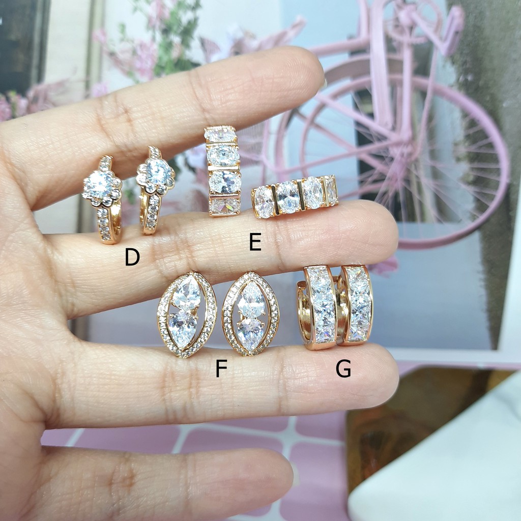 Anting Xuping Asli Lapis Emas Batu Cubic Zirconia Diamond Look Replika Berlian - BE293