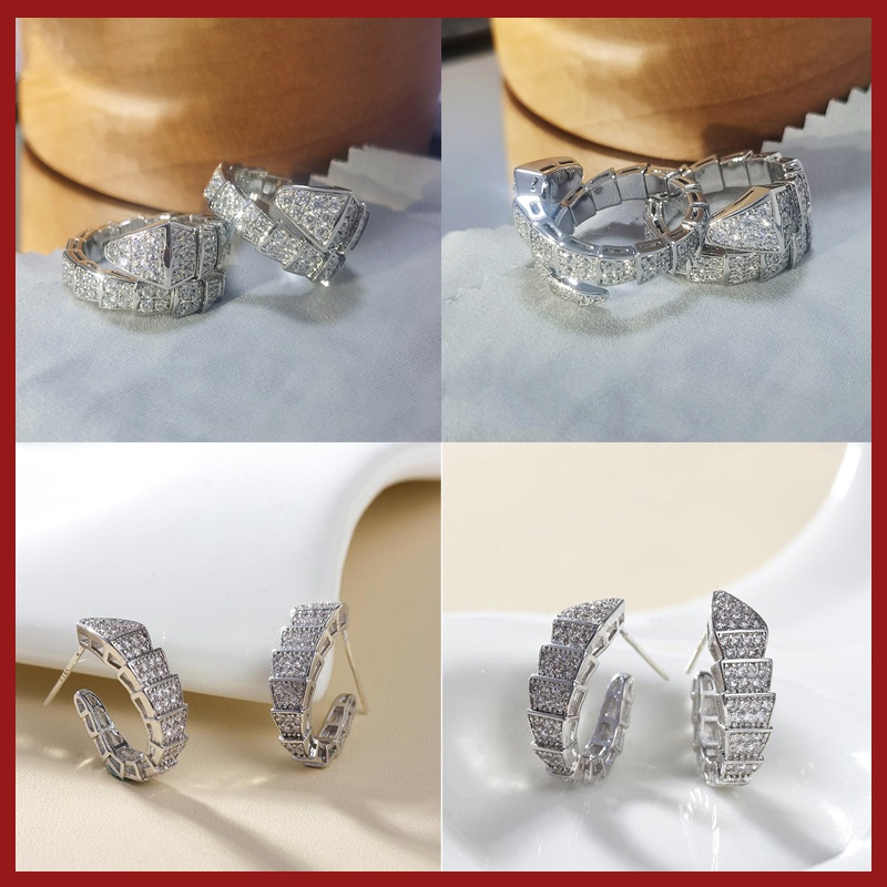 Cincin Jari Telunjuk S925 Silver Model Terbuka Dapat Disesuaikan Motif Kulit Ular Aksen Berlian Imitasi Untuk Unisex