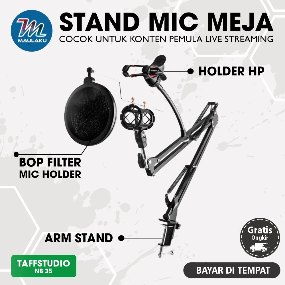 Stand Mic Arm Stand Microphone Condenser & Phone Stand Holder Adjustable