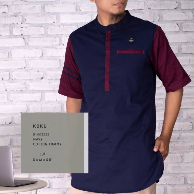 Baju Koko Kurta Koku Samase B 100 Navy - Cotton Tommy