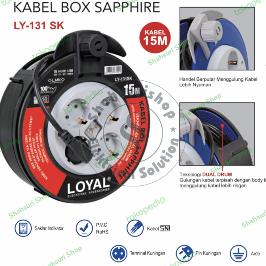 LOYAL LY-131 SK BOX SAPPHIRE STOP KONTAK ROLL KABEL JUMBO 15 METER SNI