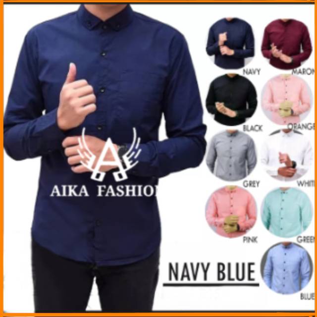 Kemeja Lengan Panjang Pria Laki laki Polos Kerja Kasual Formal Kantor Slim Fit